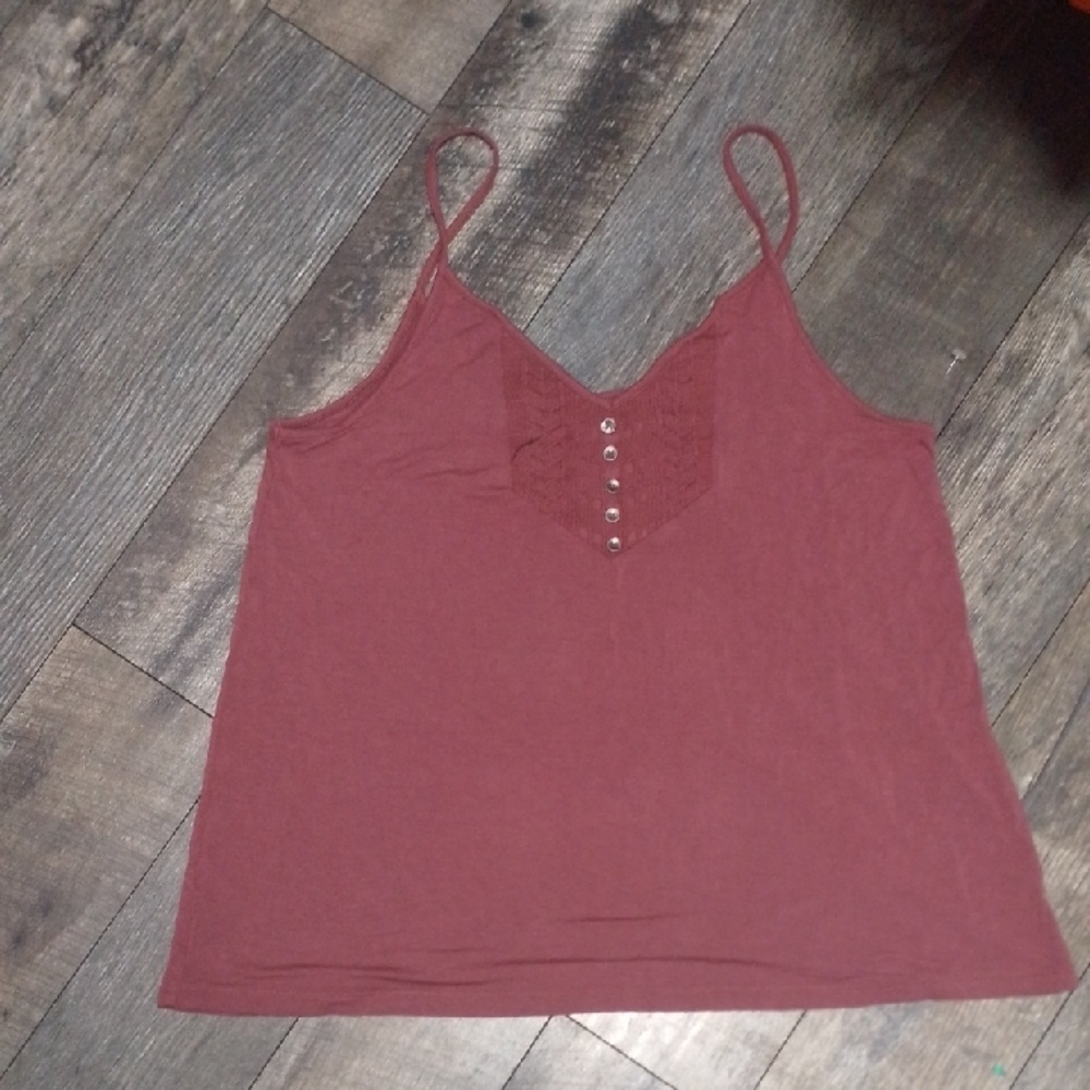 American Eagle Soft & Sexy Spaghetti Strap Tank Burgundy Embroidery & Bottons
